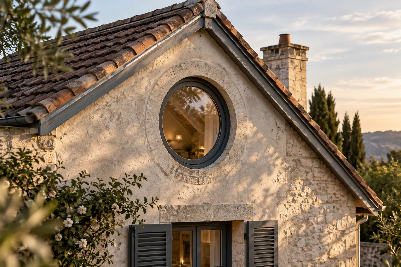 Œil-de-bœuf sur la façade d’une maison ancienne