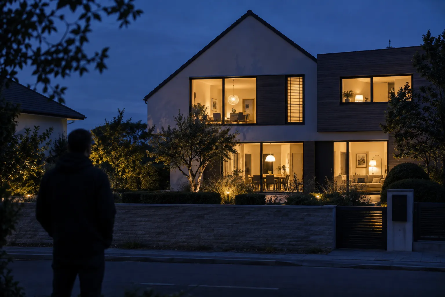 Maison éclairée la nuit